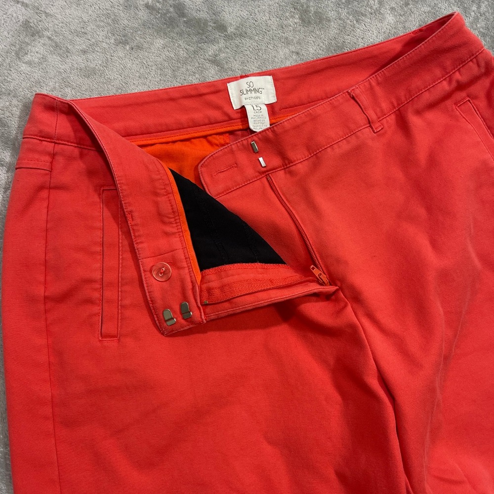 Chico's So Slimming Crop Pants Women 1.5 Coral Orange Cuffed Tummy Control